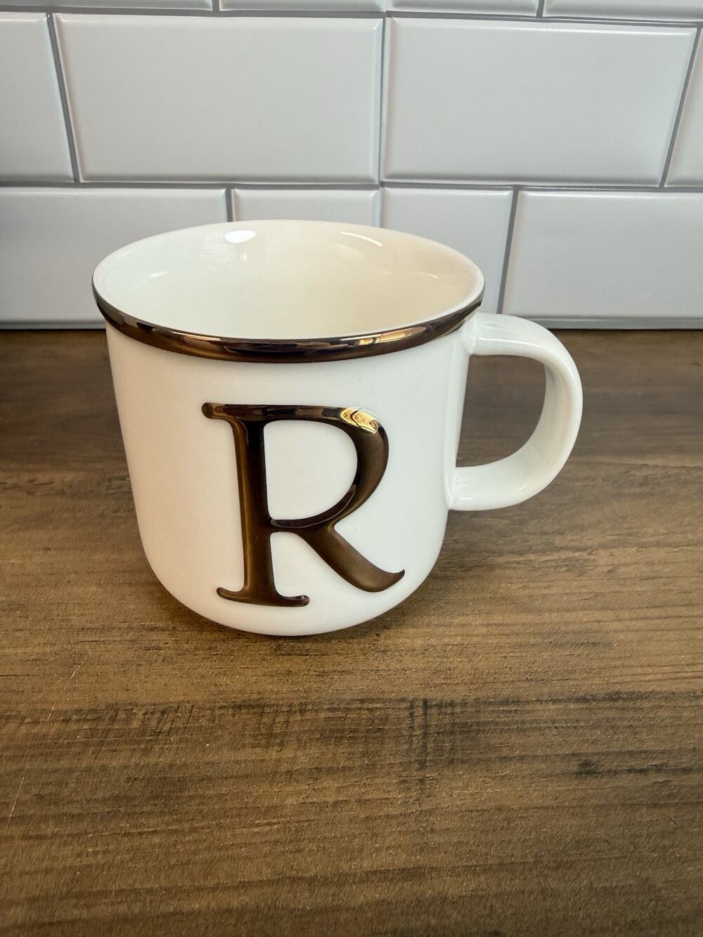 NEW Things Remembered R Initial Mug (white with gold lettering)